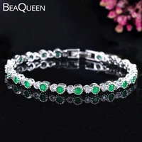 beaqueen lovely crown shape white gold color natural green white round cubic zirconia stones tennis bracelets for women b105