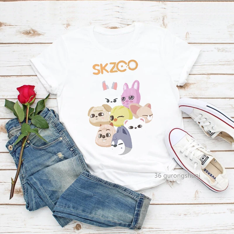 

2021 Korea Fashion Kawaii Skzoo T Shirt Cartoon Print T-Shirts Women Clothes Tee Female Clothing Anime Harajuku Short Top