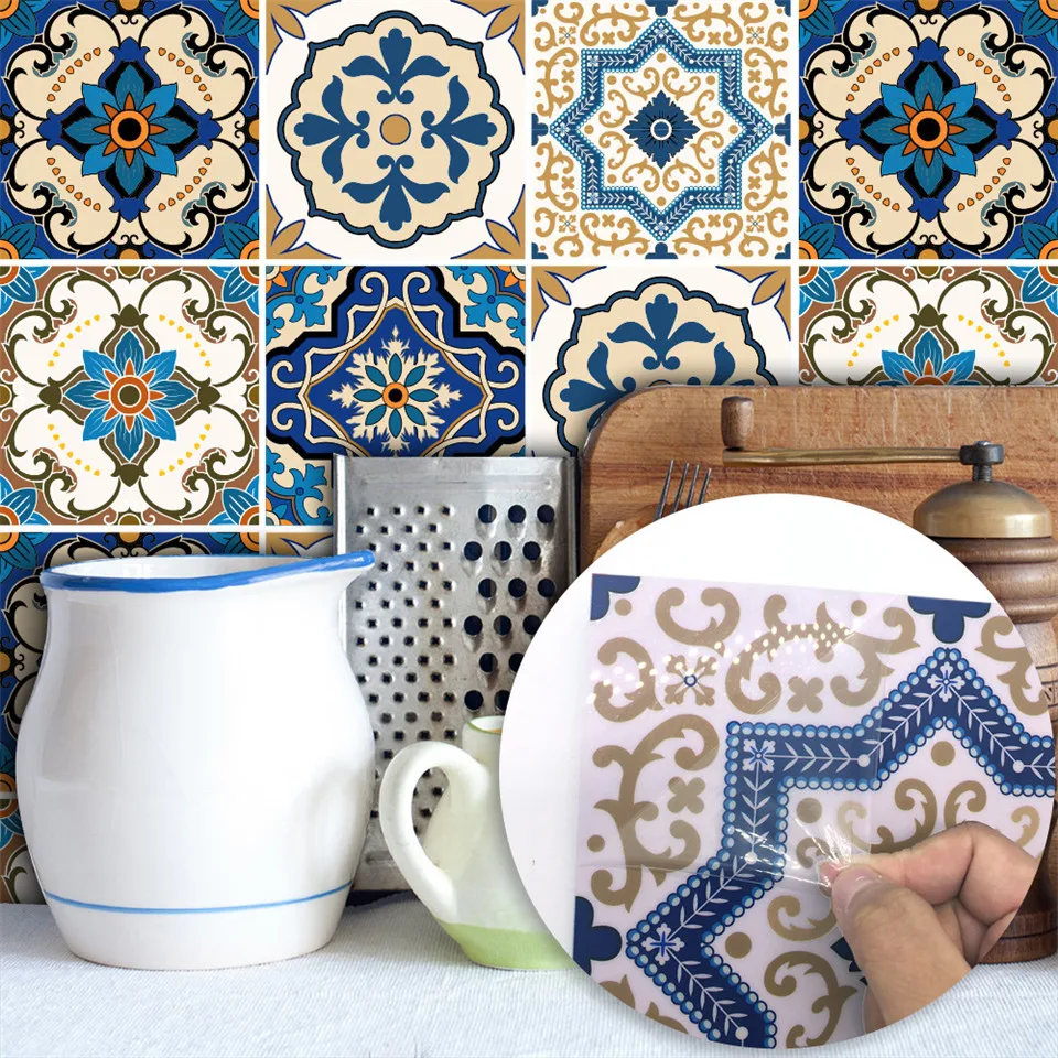 

Moroccan Style Tile Sticker For Kitchen Bathroom Decoration Wallpaper Self Adhesive Waterproof DIY Mural Home Decor Wall Decals