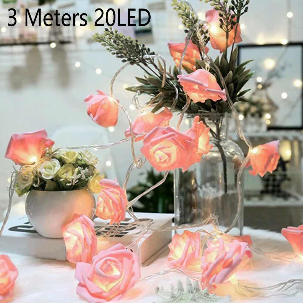 

Rose Flower Fairy String Battery Lights Indoor Garden Party Decor For Wedding Holiday Fairy Light Decor Valentine's Gift