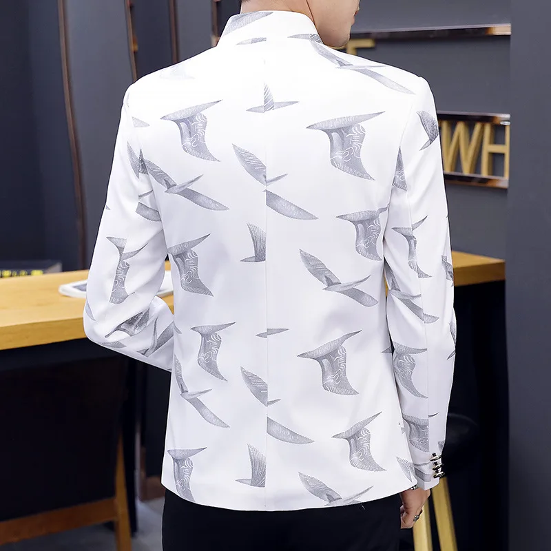 

2021Men Stand Collar Printed blazer Teenager Slim Fit Casual Handsome blazer