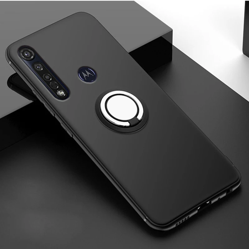 Мягкий ударопрочный чехол из ТПУ для Moto G8 Plus с кольцом-держателем и подставкой