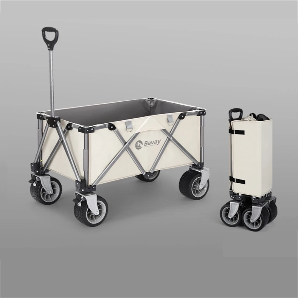 

Folding Push Wagon Cart Collapsible Utility Camping Grocery Canvas Fabric Sturdy Portable Cart with Table Top