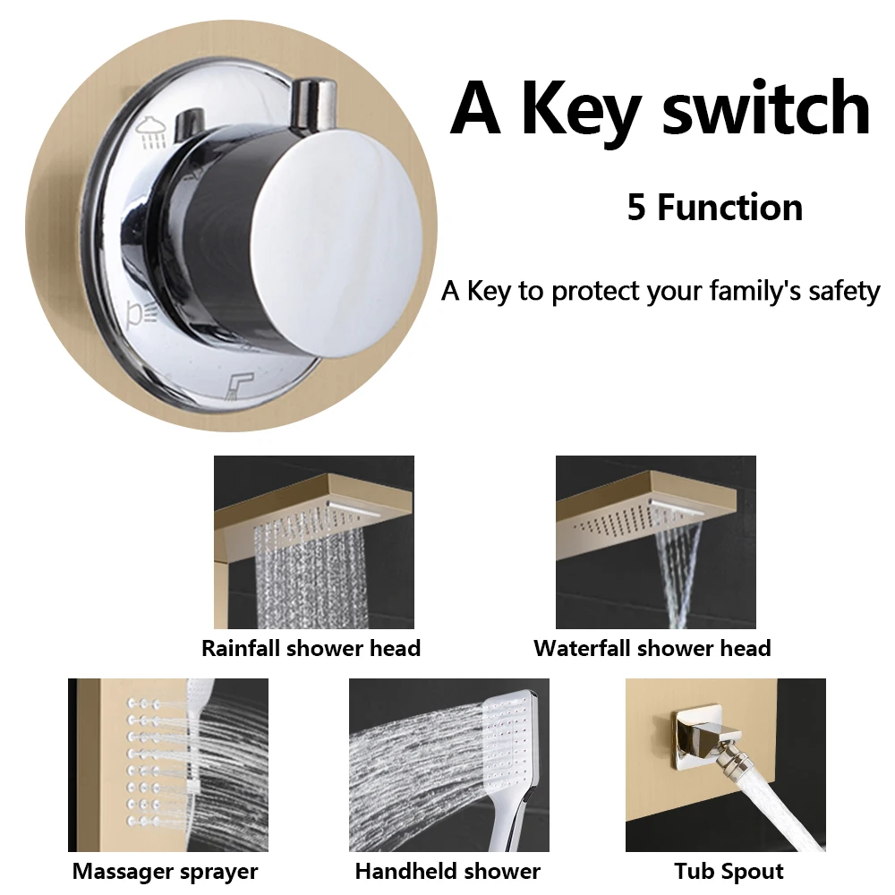

High Configuration and Easy To Install and Stainless Steel Multi-functional Fashion Shower Panel Split Wall-mounted Hand Shower