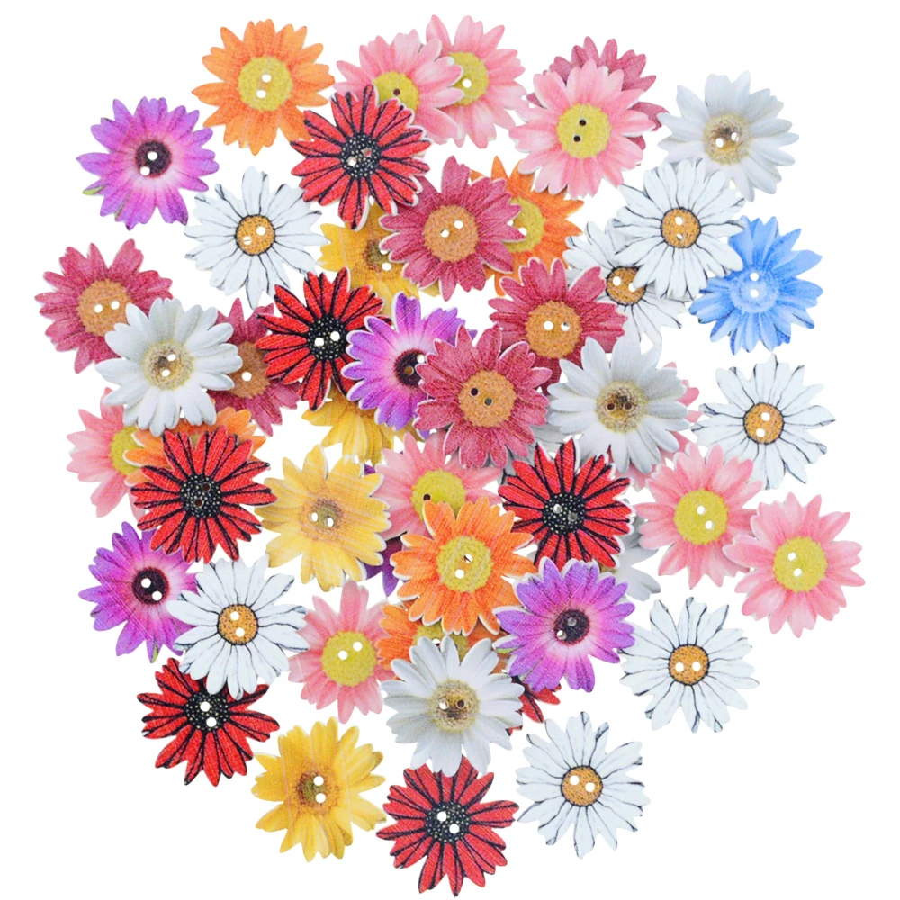 50 шт./лот 25 мм деревянные хризантемы пуговицы милый цветок сделай сам аксессуары