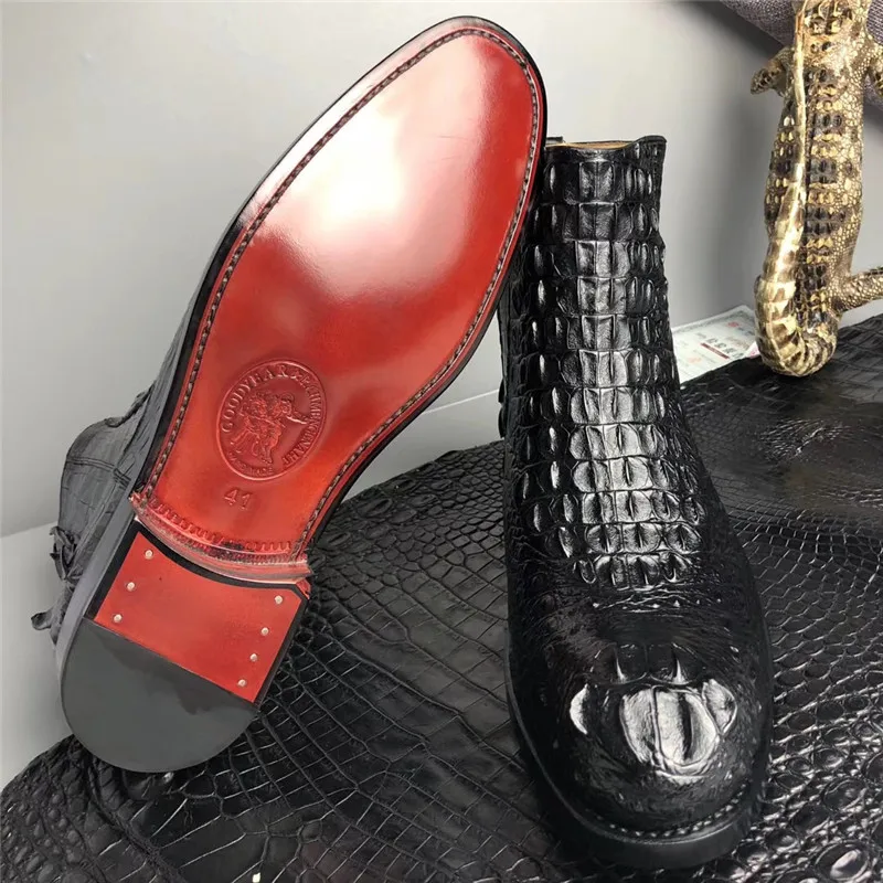 Мужские Ботильоны ручной работы из натуральной крокодиловой кожи черные