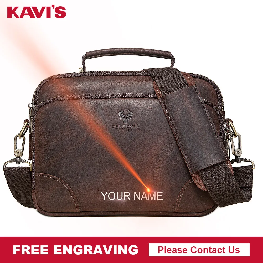 

KAVIS Quality Leather Men's Messenger Shoulder Bags Genuine Leather Male Men Business Travel Bag Fashion Style Free Engraving