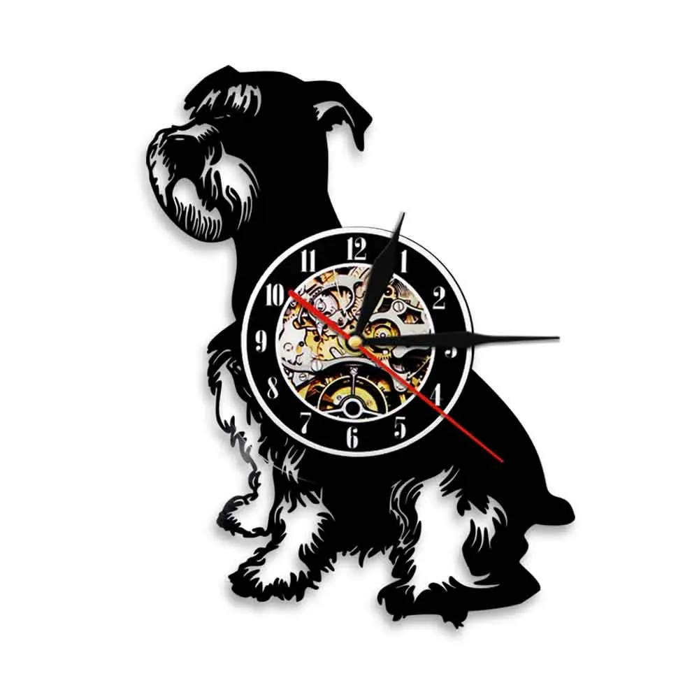 Schnauzer Dog Vintage Vinyl Record Wall Clock Modern Design LED Wall Clocks Night Light  Animals Pet Puppy Dog Home Decor Reloj