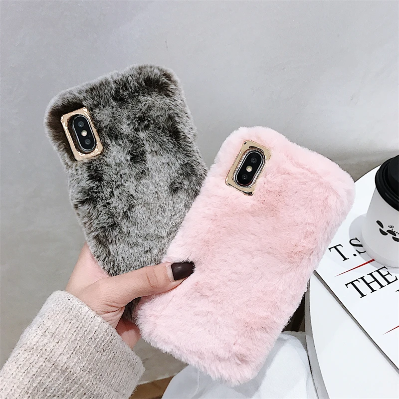 

Signalshin Plush Plain Color Fluffy Fur Phone Case For iPhone 12 Mini SE XR XS 11 Pro MAX 7 8 Plus Rabbit Hair Soft Touch Cover
