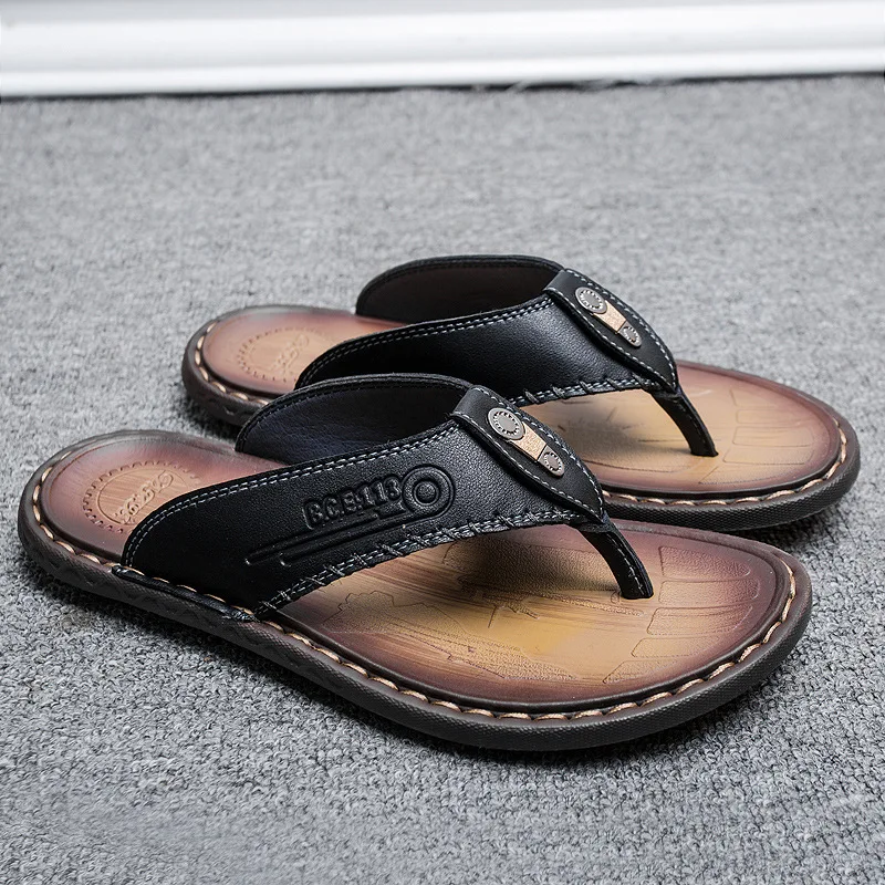 Летние мужские вьетнамки из натуральной воловьей кожи Цвет черный коричневый