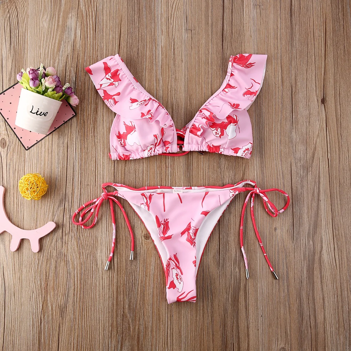 

Sexy Bandage Flower Bikini Set Women Swimming Suit 2020 Ruffles Push Up Padded Swimwear Women Bathing Suit Beach Swimuit