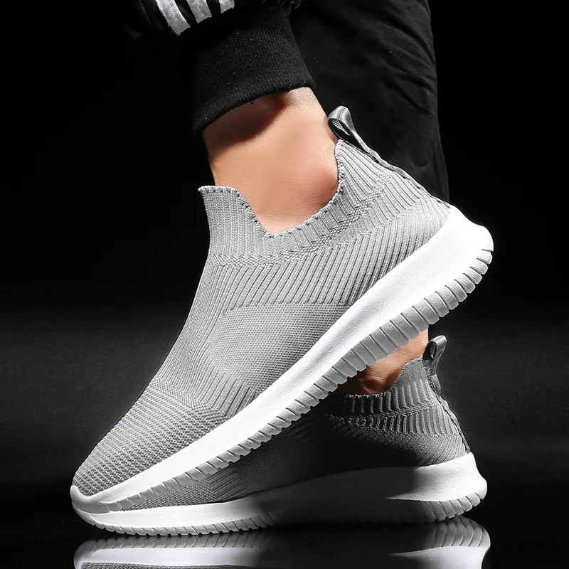 

Plus Size White Summer Men Mesh Shoes Sports Man Running Shoe Black Flying Woven Socks Sneakers Comfortable Light Footwear
