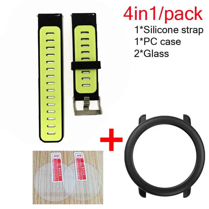 black green-black 4в1 силиконовый ремешок для часов Huami Amazfit Pace ремешок спортивный ремешок для наручных часов защитный браслет чехол стекло Защита экрана - Цвет: black green-black