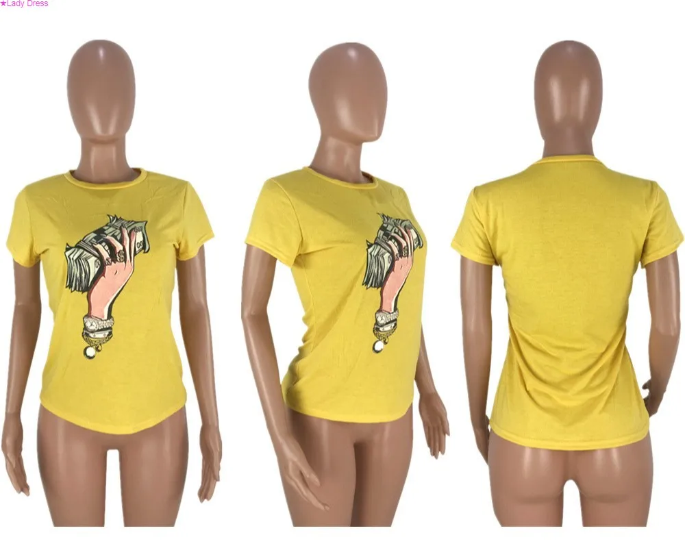 

2021 Summer New Women Short Sleeve O Neck Casual T Shirts Printed More Money Tops Tee Shirts