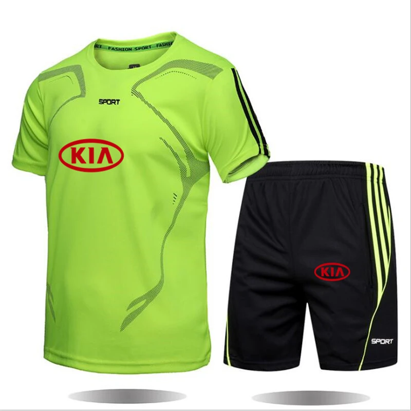 

2021 New men's running KIA T-shirt + shorts suit basketball uniforms men sports suits quick-drying fitness sportswear man