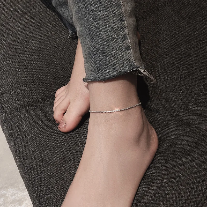 

S925 Sterling Silver Anklets for Women Crystal Heart Ankle Bracelet 2021 Jewlery Organiser Tobilleras De Plata De Ley 925 Mujer