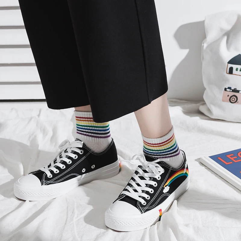 

Fairy Rainbow canvas shoes girl spring shoes 2021 fashion shoes Student Korean version elegant style little white shoes girl