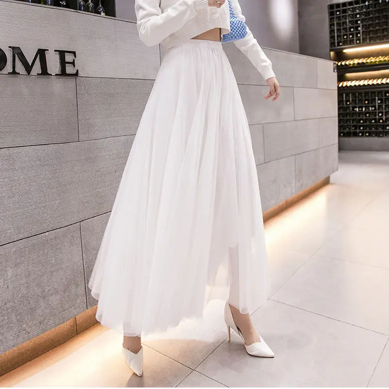 

High waist gauze skirt half length skirt super fairy slim 2021 new spring mid length skirt summer