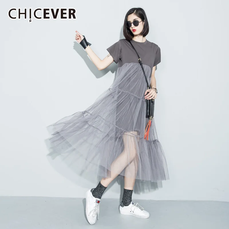 Платье CHICEVER женское Сетчатое с высокой талией повседневное свободное черное