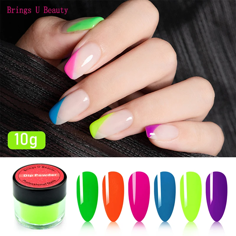 

6box/set Very Fine Fluorescence Shine Pure Dip Powder Nail Kit Dipping Powder as Nail Gel Naill Polish Effect No Uv Lamp Cured