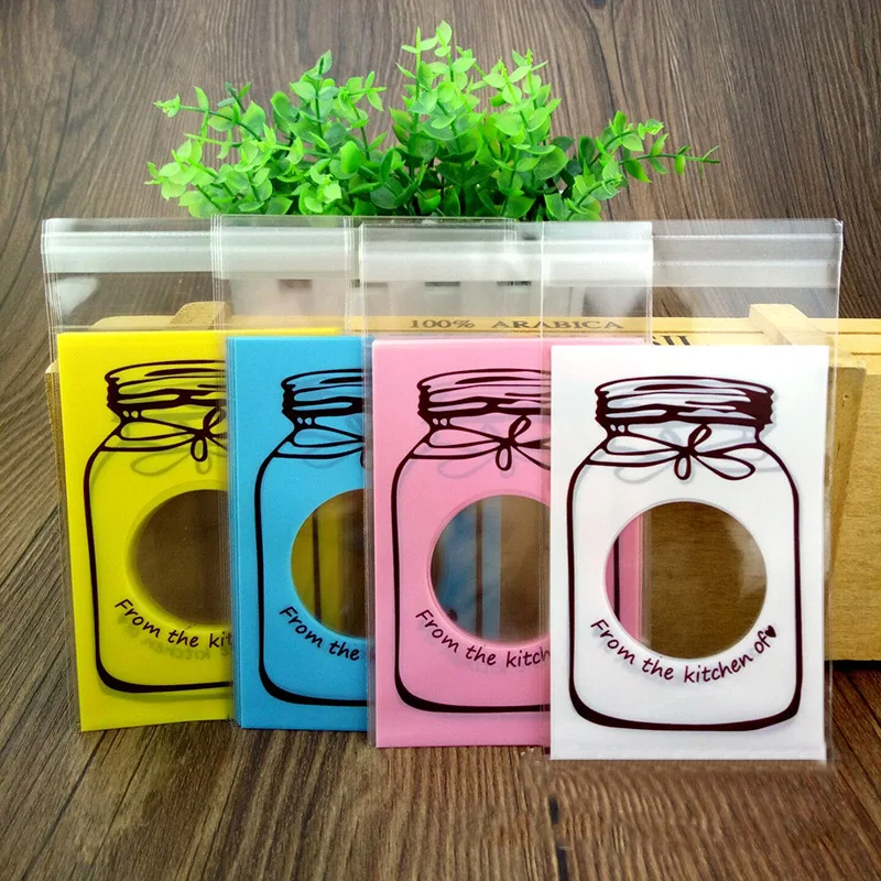 100 шт. милые Цвет с рисунком бутылочек полиэтиленовый пакет для печенья на день