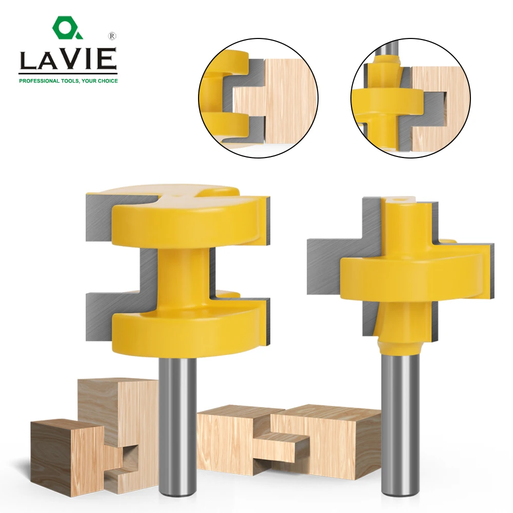 LAVIE 2pcs 8MM Shank T-Slot Square Tooth Tenon Bit Milling Cutter Carving Router Bits for Wood Tool Woodworking C08-155