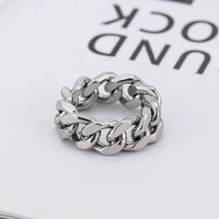 fashion silver color cuban chain rings for mens and womens metal punk finger ring rock hip hop jewelry unisex accessories