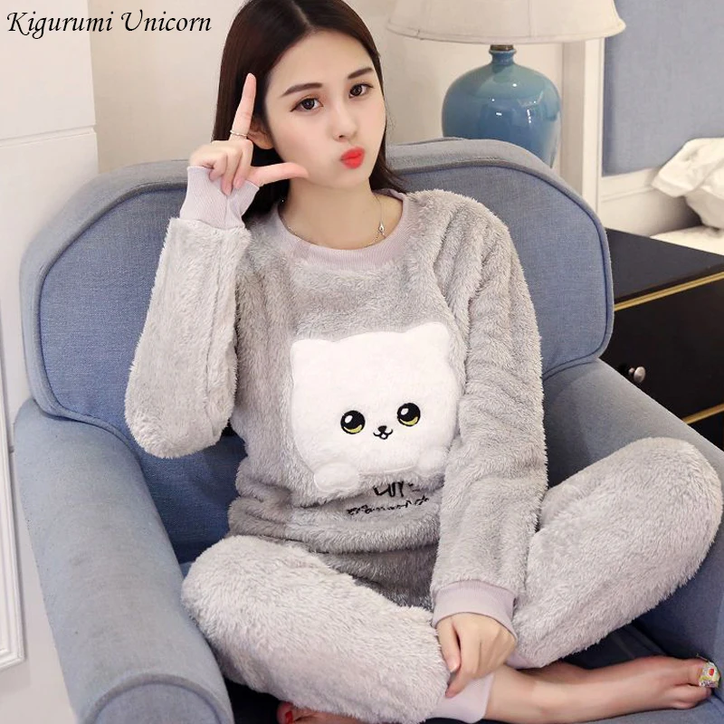 Кигуруми Единорог осень зима женские пижамы наборы теплые фланелевые толстые