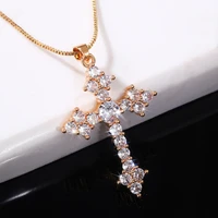 fashion whiterose redgreen blue cross necklace for women aaa shiny zircon stylish party accessories female statement neck jewe