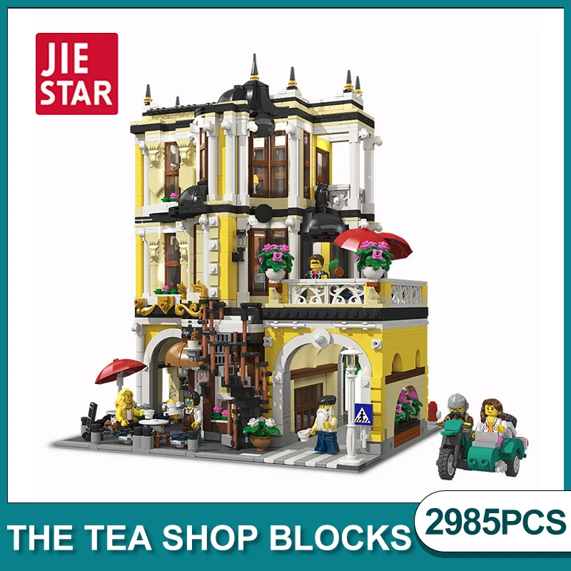 

Строительные блоки JIESTAR Street View The Tea Shop, конструктор, серия Creator City, модель MOC Idea, игрушки для детей, рождественские подарки