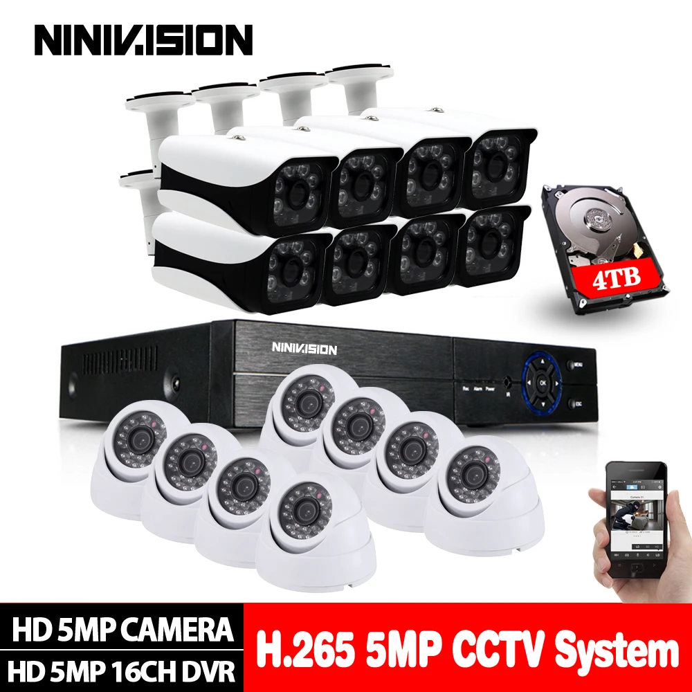 H.265 + 5MP Ultra HD 16CH DVR CCTV система безопасности 8 шт. открытый Крытый камера ночного