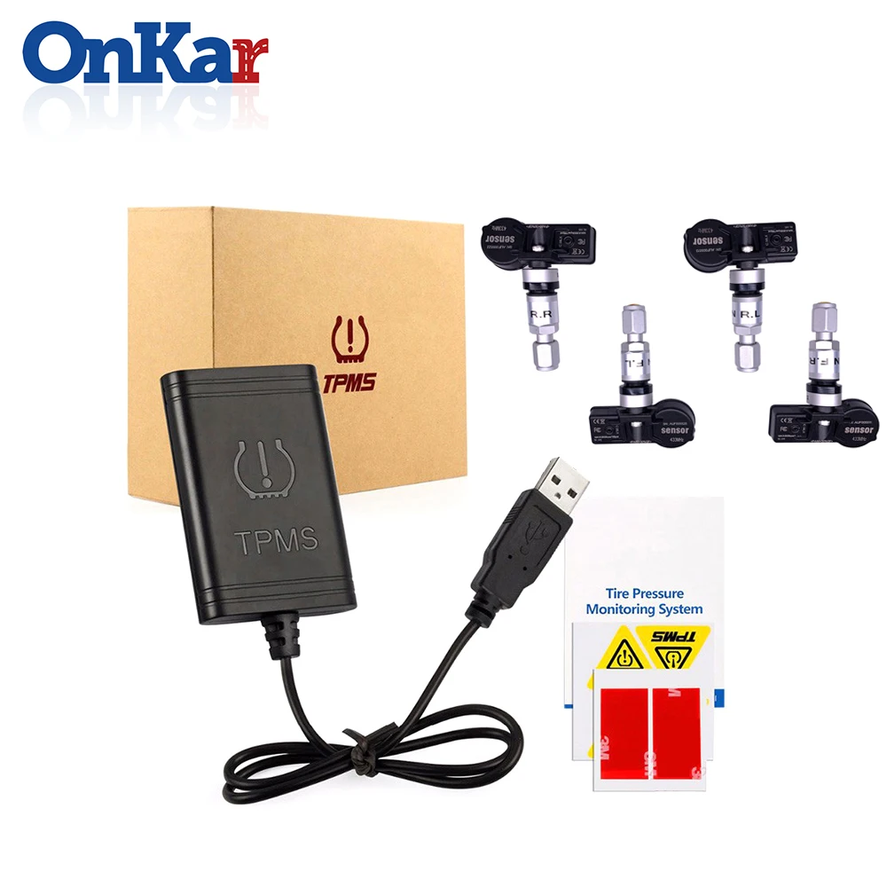 ONKAR Android USB система мониторинга давления в шинах подключи и играй автомобильный dvd-плеер gps навигация с 4 внутренними датчиками USB TPMS