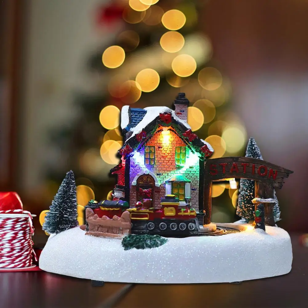 

Christmas Decoration Village Collection Figurine Building Christmas House With Santa Claus LED Lighting Home Fireplace Ornament