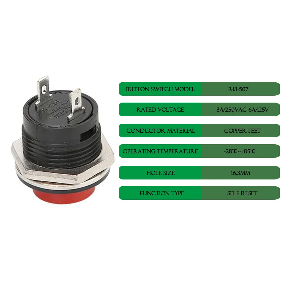 1 шт. встроенный кнопочный переключатель SPST без красного черного белого желтого