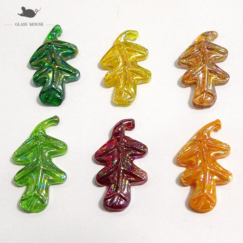 6 шт. миниатюрный ручной работы плоский стеклянный орнамент с листьями жемчужный