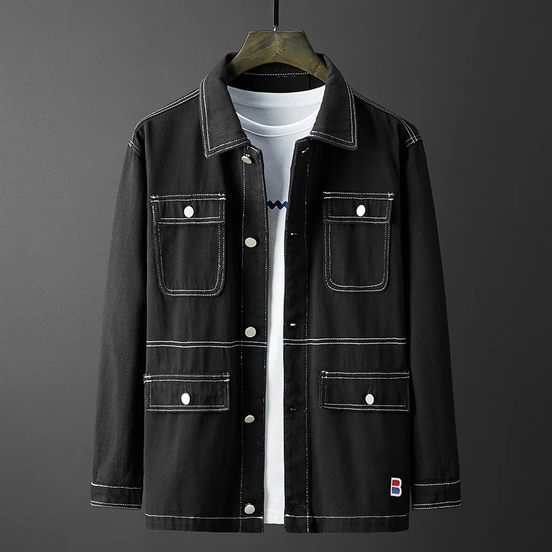 

Spring Autumn Men's Denim Jacket Casual Stand Collar Military Denim Jacket Men's Slim Retro Jeans Men's Short Denim Jacket