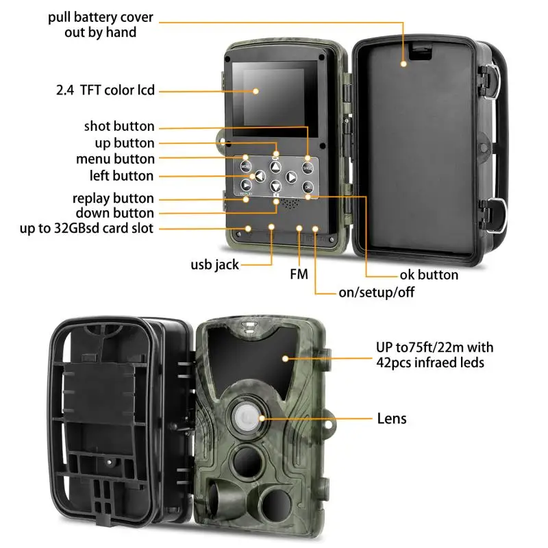 Новая камера HC801 для охоты 16MP Trail с ночным видением водонепроницаемая дикой