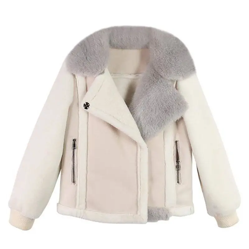 

Korean Style New Fashion Women Autumn Winter Fake Fur Jacket Female Turn Down Collar Button Faux Suede Lambs Wool Outerwear