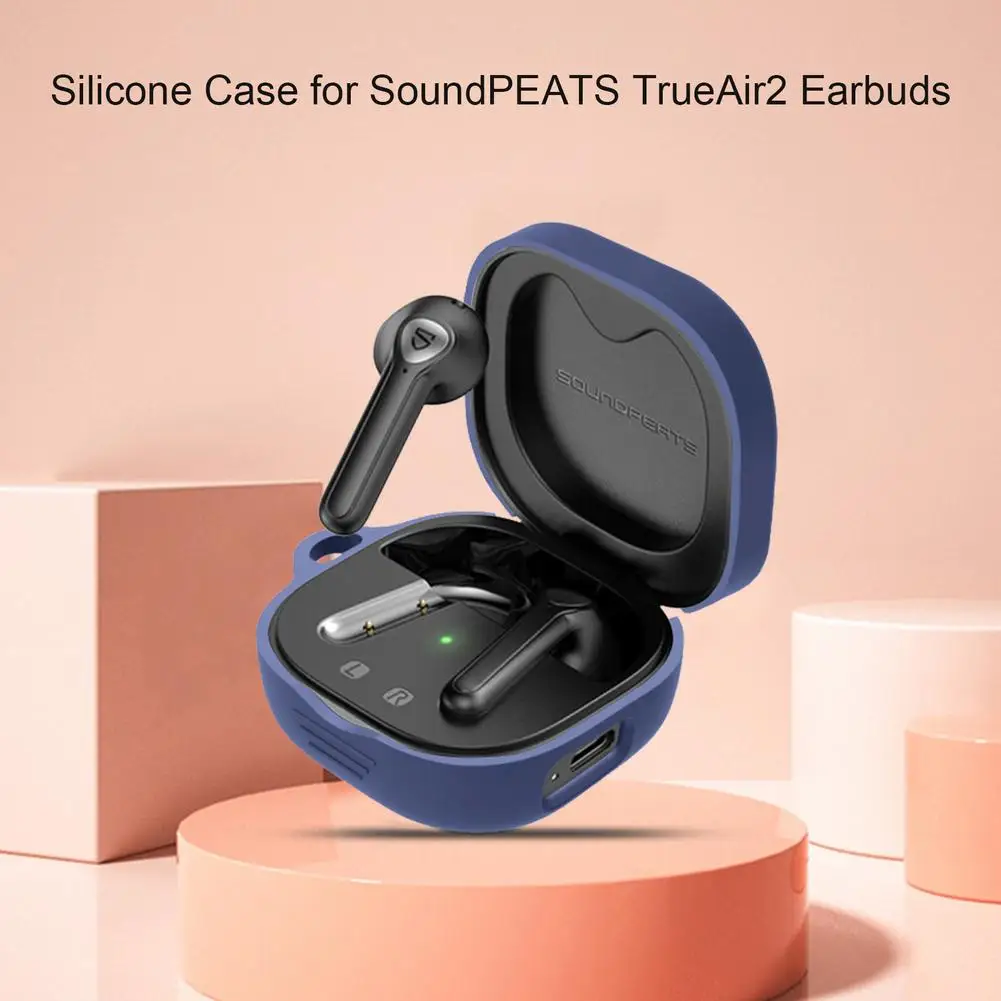 

Soft TPU Case Protective Cover Wireless Earphones Cover Earphone Case with Keychain for Sound PEATS TrueAir2 Earbud