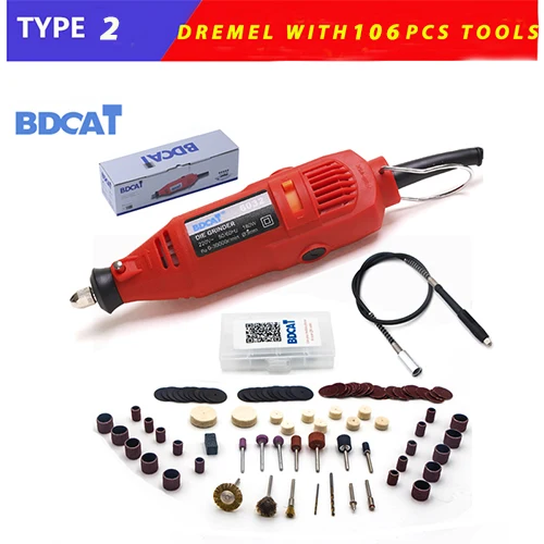 type2 BDCAT 180 Вт Dremel Мини электрическая дрель роторный инструмент переменная скорость полировальная машина с инструментами Dremel аксессуары гравировальная ручка - Цвет: type2
