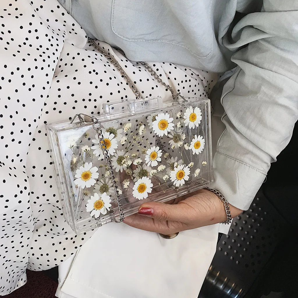 Женские прозрачные кошельки и сумочки женские с цветами маленькая квадратная