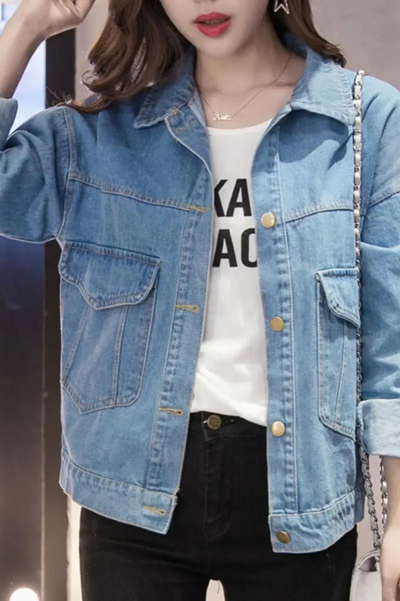 

Women Jackets Spring Autumn Turn Down Collar Denim Coat Washed Jeans Jacket Women Plus Size Casual Jacket Women Coats And Jacket