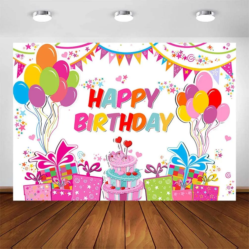

Happy Birthday Backdrop For Kids Party Decorations Colorful Balloons Confetti Candle Bday Party Flag Event Birthday Party