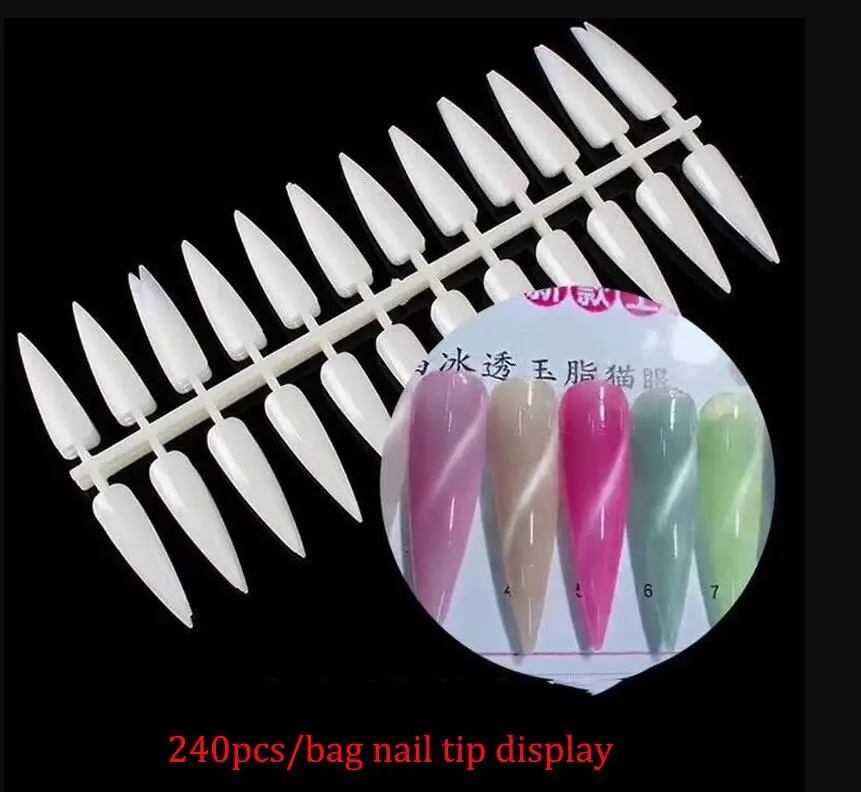 

240Pc 10sheet Stiletto False Fake Nails Display Tip Manicure White/ Clear /Black Practice Artificial Nails Salon Full Cover Tips