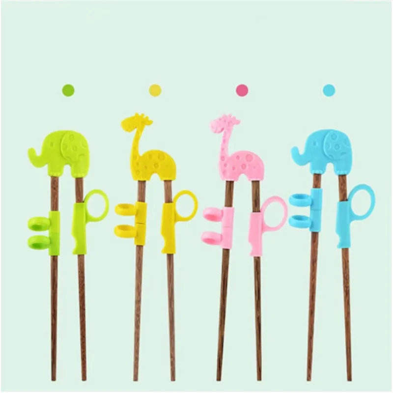 1Pair Cute Children Chopsticks For Kids Baby Wooden Cartoon Learning Reusable Straw Training Chopsticks Home Baby Products