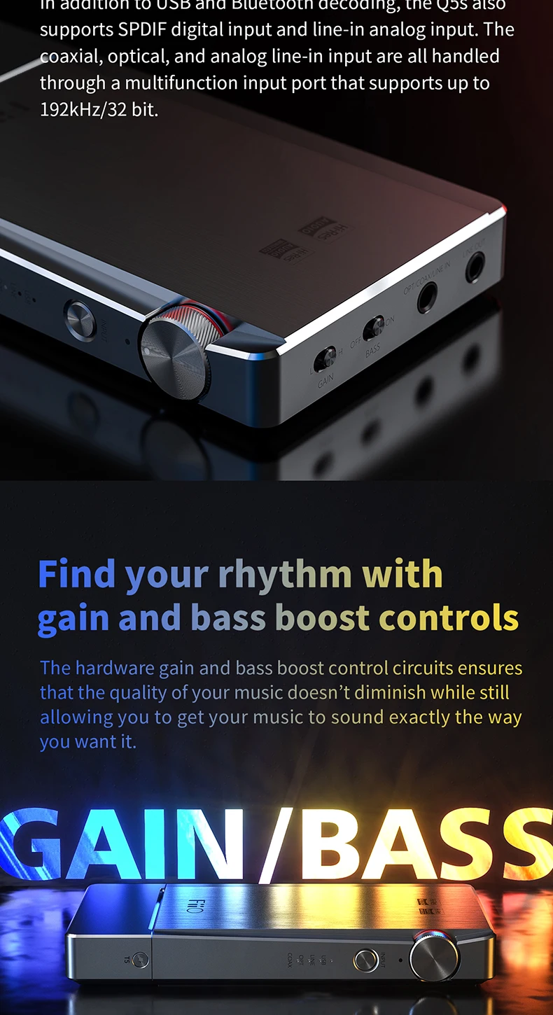 FiiO Q5s(THX-AAA AM3D) Bluetooth 5,0 AK4493EQ dsd-способный ЦАП и усилитель, USB ЦАП усилитель Q5s для iPhone/компьютера/Android/sony
