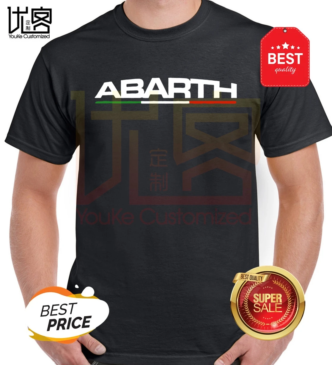 Автомобиль Abarth ралли логотип итальянские черные хлопчатобумажная футболка для