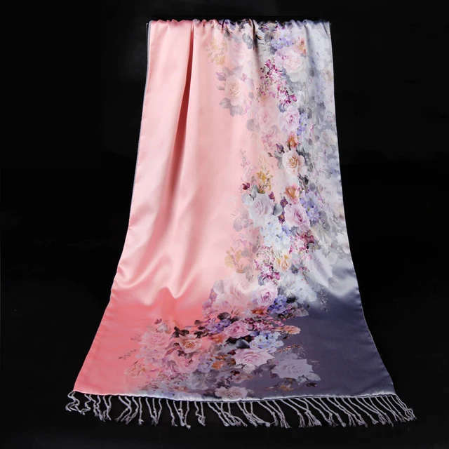 

Silky Cashmere Scarf Female Print Flower Shawl Retro Scarves National Tippet Warm Scarf Two Sides Wear Pastoral Style Pashmina
