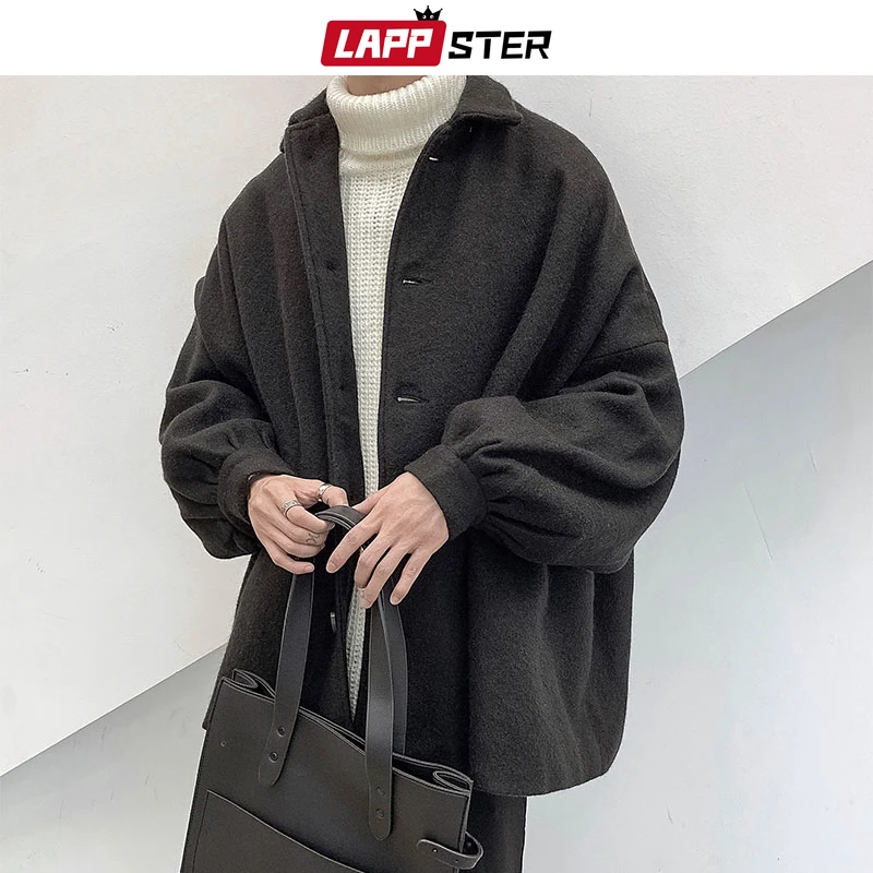 LAPPSTER, мужские корейские шерстяные куртки Харадзюку, пальто, мужская уличная куртка-бомбер, Мужская хип-хоп свободная зимняя ветровка на пуговицах