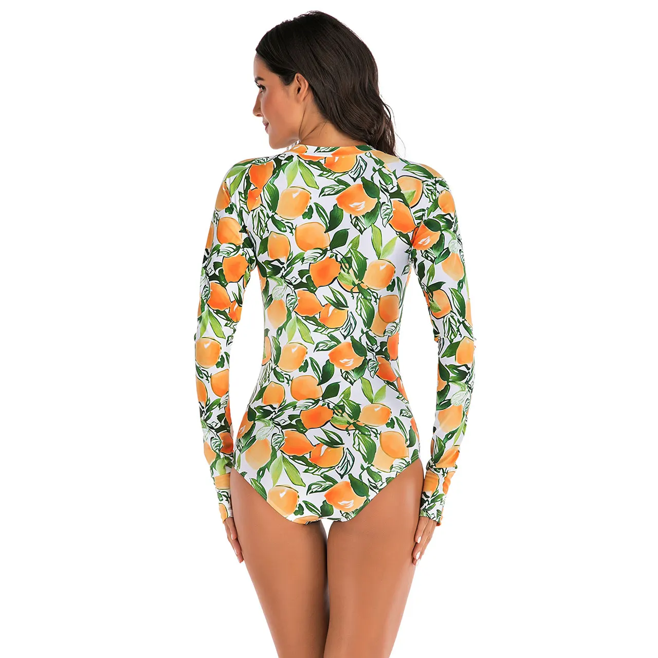 Женский слитный купальник на молнии спереди с длинным рукавом и высокой